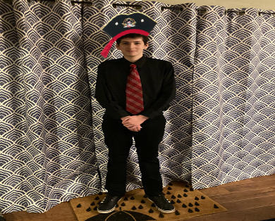 Same image of the man, this time edited with a pirate hat